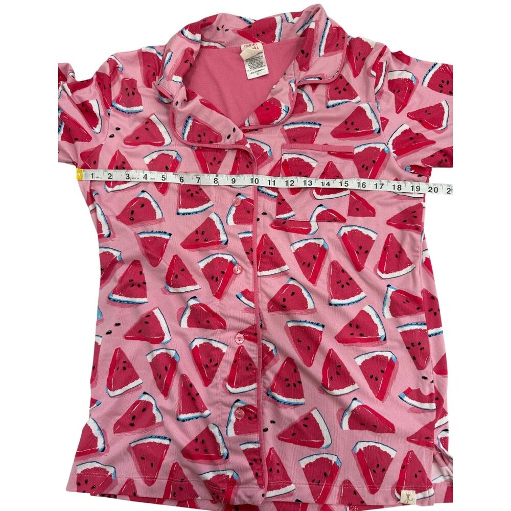 Munki Munki Size M Watermelon Pajama Set Shirt & Capri Pant Pink Lounge Summer - Picture 6 of 11